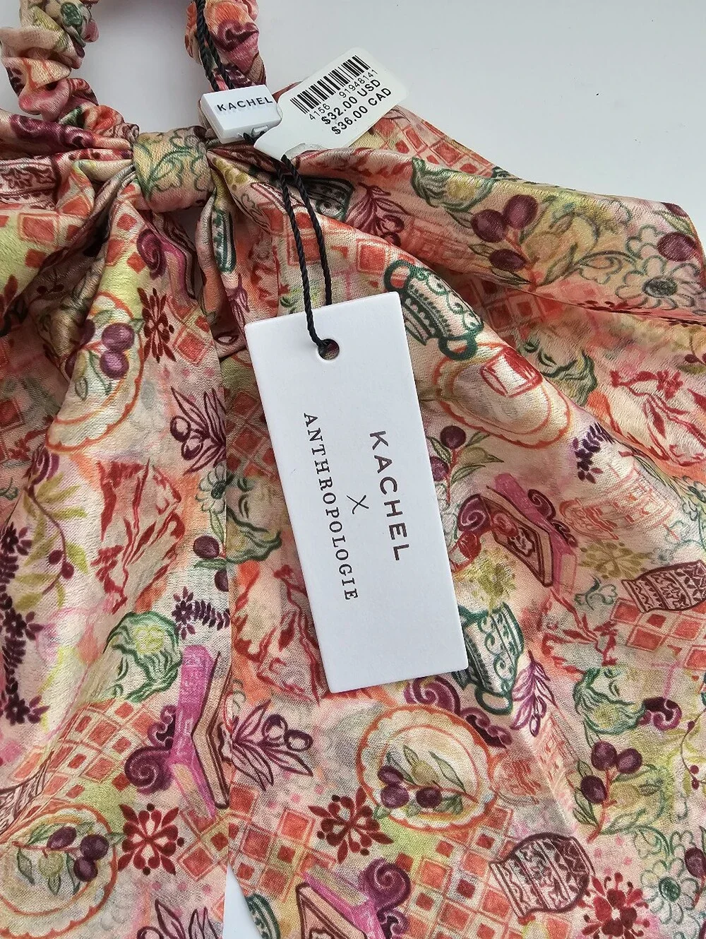 NWT Kachel x Anthropologie Scarf Scrunchie - Tea Party Print Cupcake Floral